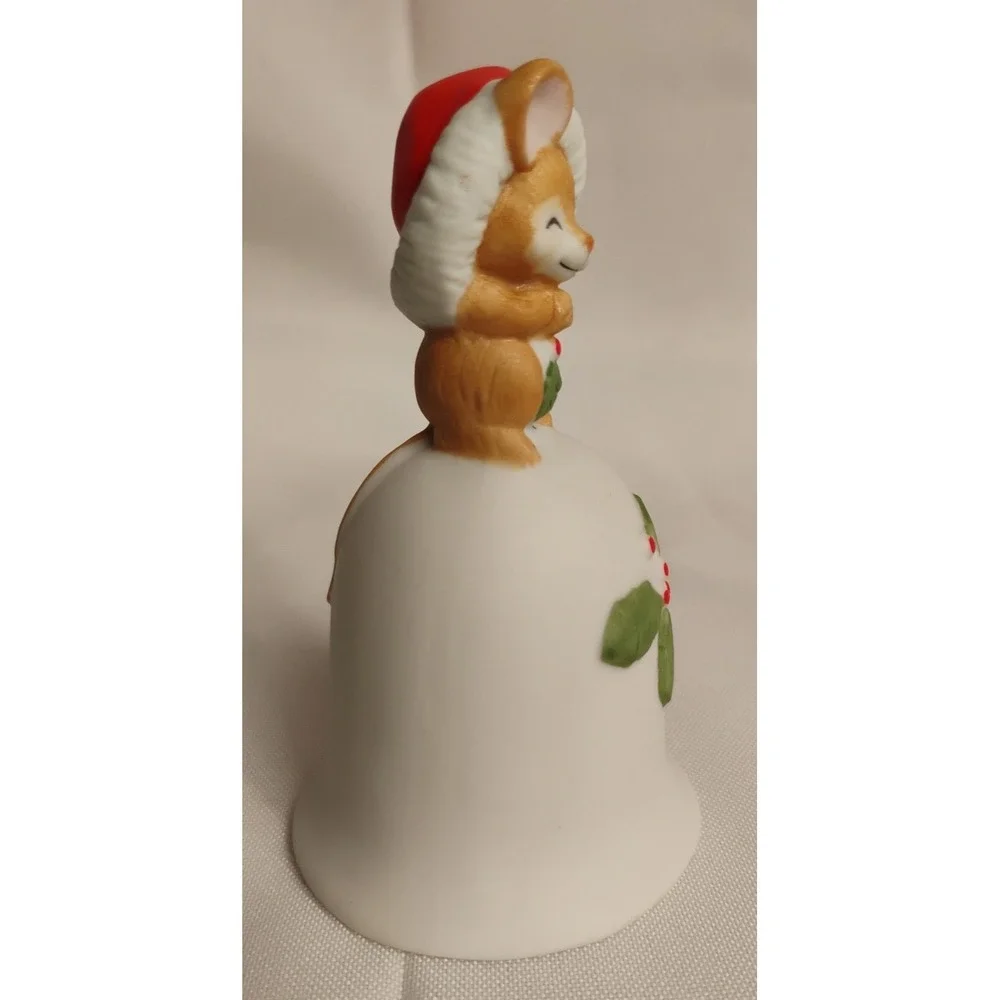 Vintage Christmas Porcelain Bell Bells 2pc Lot Santa Bear Mouse‎ Decorations